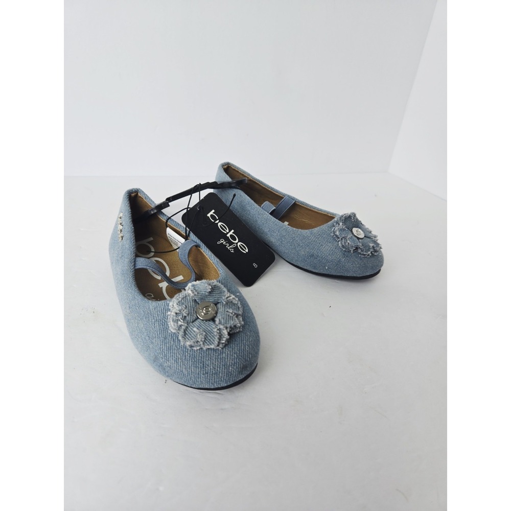NEW Bebe‎ Girls Toddler Shoes Denim sz 8 Flats floral